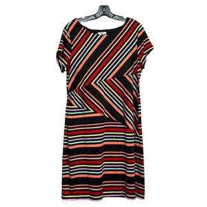 Cato Women's L Striped Knee Length Dress Multicolor Short Sleeve Scoop Neck